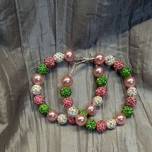 Elegant Pink and Green Beaded Earrings